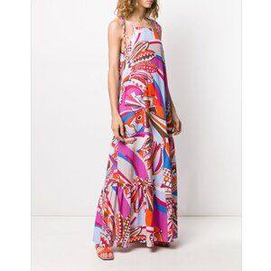 EMILIO PUCCI ORANGE MULTI MAXI COTTON DRESS MODEL OHWI20 SIZE IT 40 / US 6 NWTS!